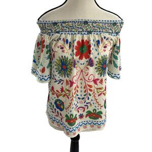 Pink Lily Womens S Off Shoulder Cream Multicolor Floral Boho Top